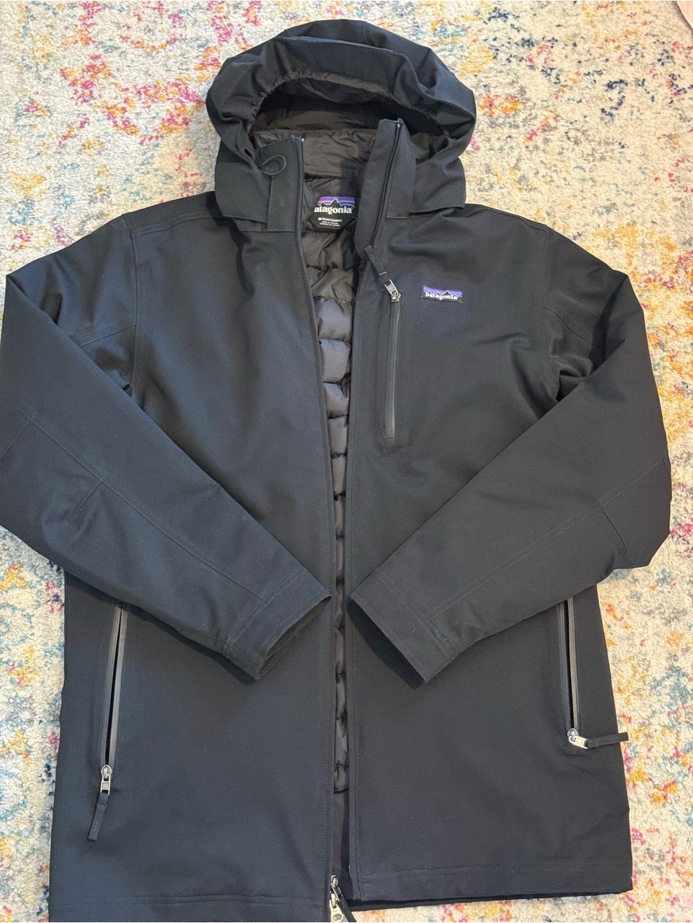 Patagonia Men’s Black Hooded Waterproof Insulated Jacket Size Medium